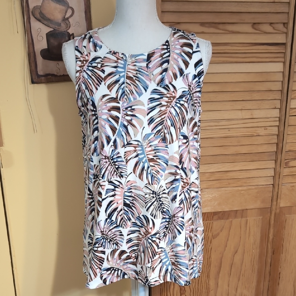 J. JILL Wearever Collection Coastal Palm Leaf Print Sleeveless Top M Petite